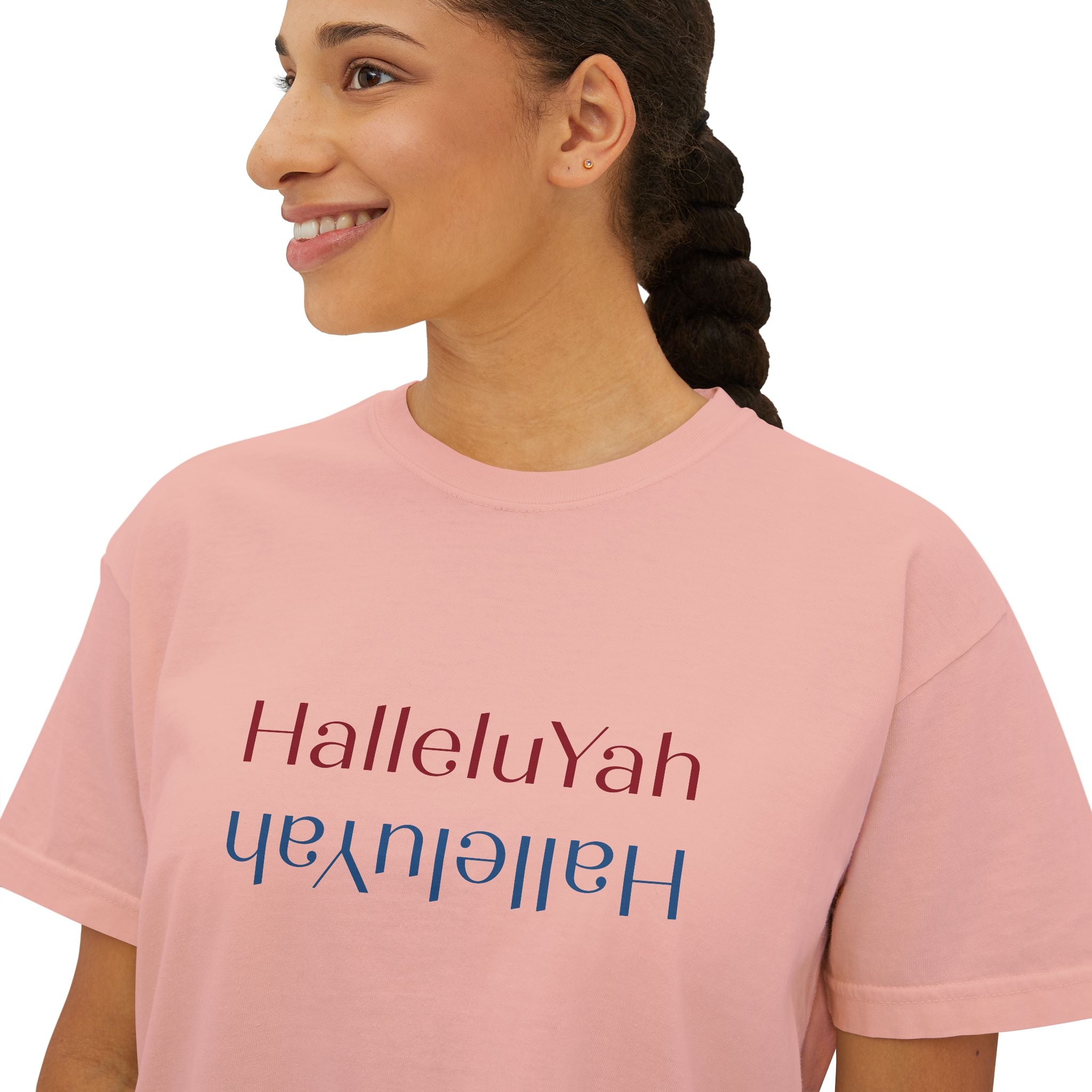 Inspirational Women's Boxy Tee - HalleluYah, Casual Wear, Christian Apparel, Gift for Her, Everyday Comfort