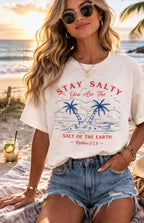 Stay Salty Palm Trees Boxy Tee | Beach Vacation, Nautical Coast Design