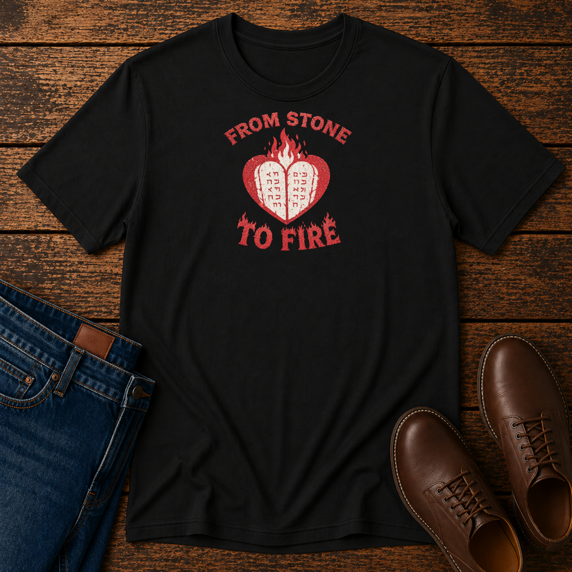 From Stone to Fire Shirt | Shavuot Pentecost Tee | Ten Commandments Shirt | Holy Spirit Fire Shirt