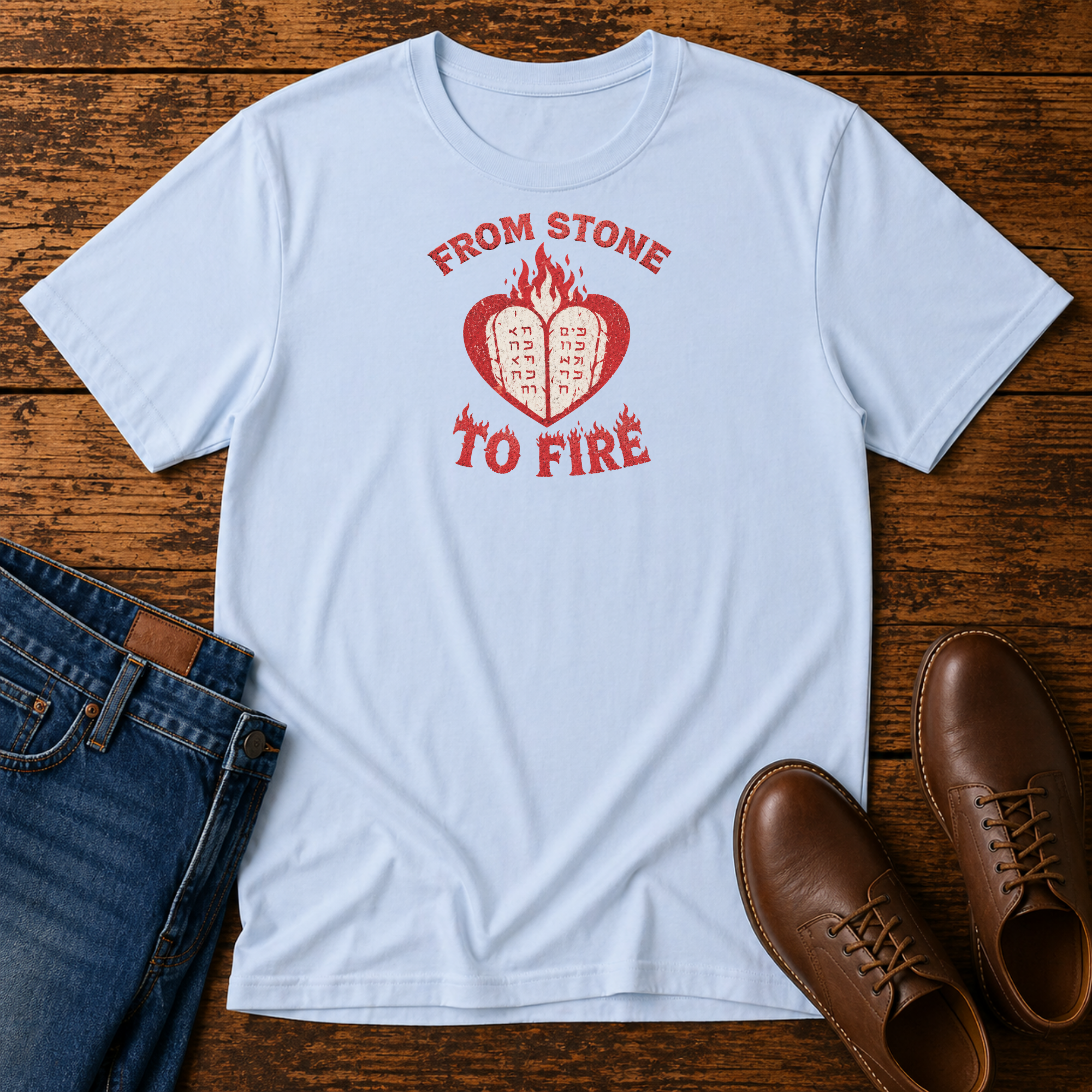 From Stone to Fire Shirt | Shavuot Pentecost Tee | Ten Commandments Shirt | Holy Spirit Fire Shirt