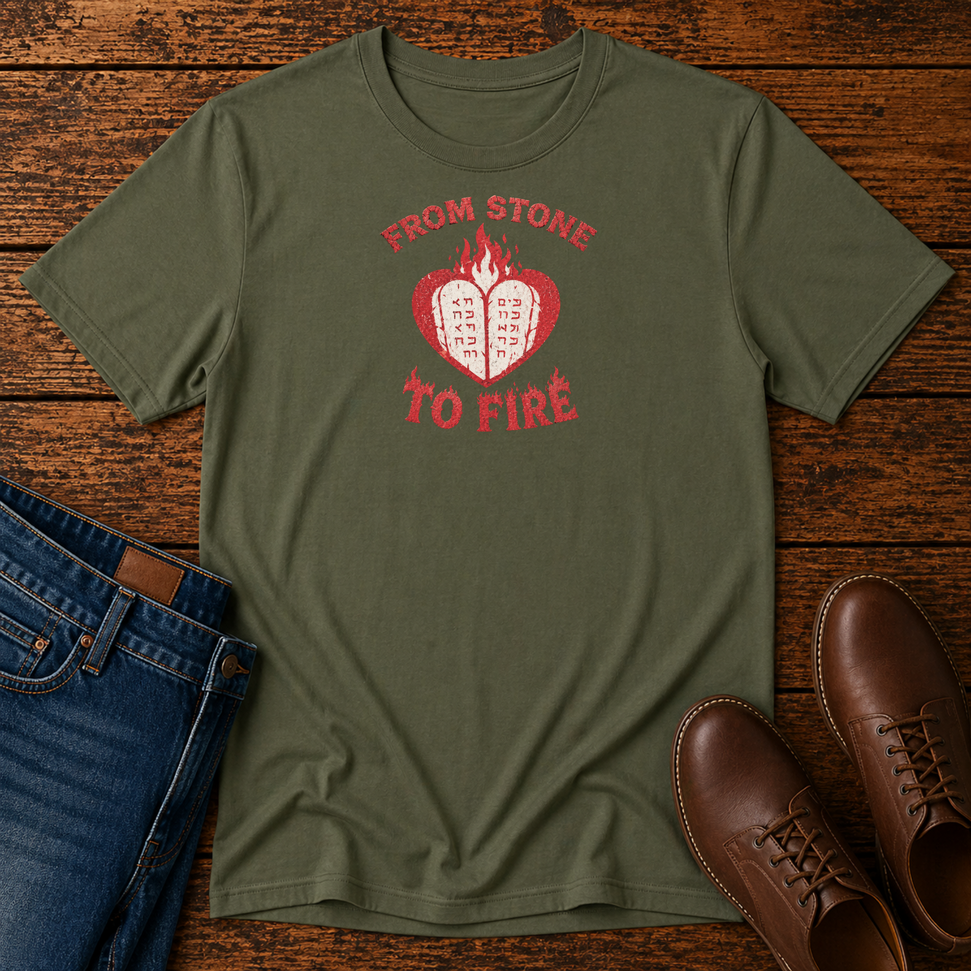 From Stone to Fire Shirt | Shavuot Pentecost Tee | Ten Commandments Shirt | Holy Spirit Fire Shirt