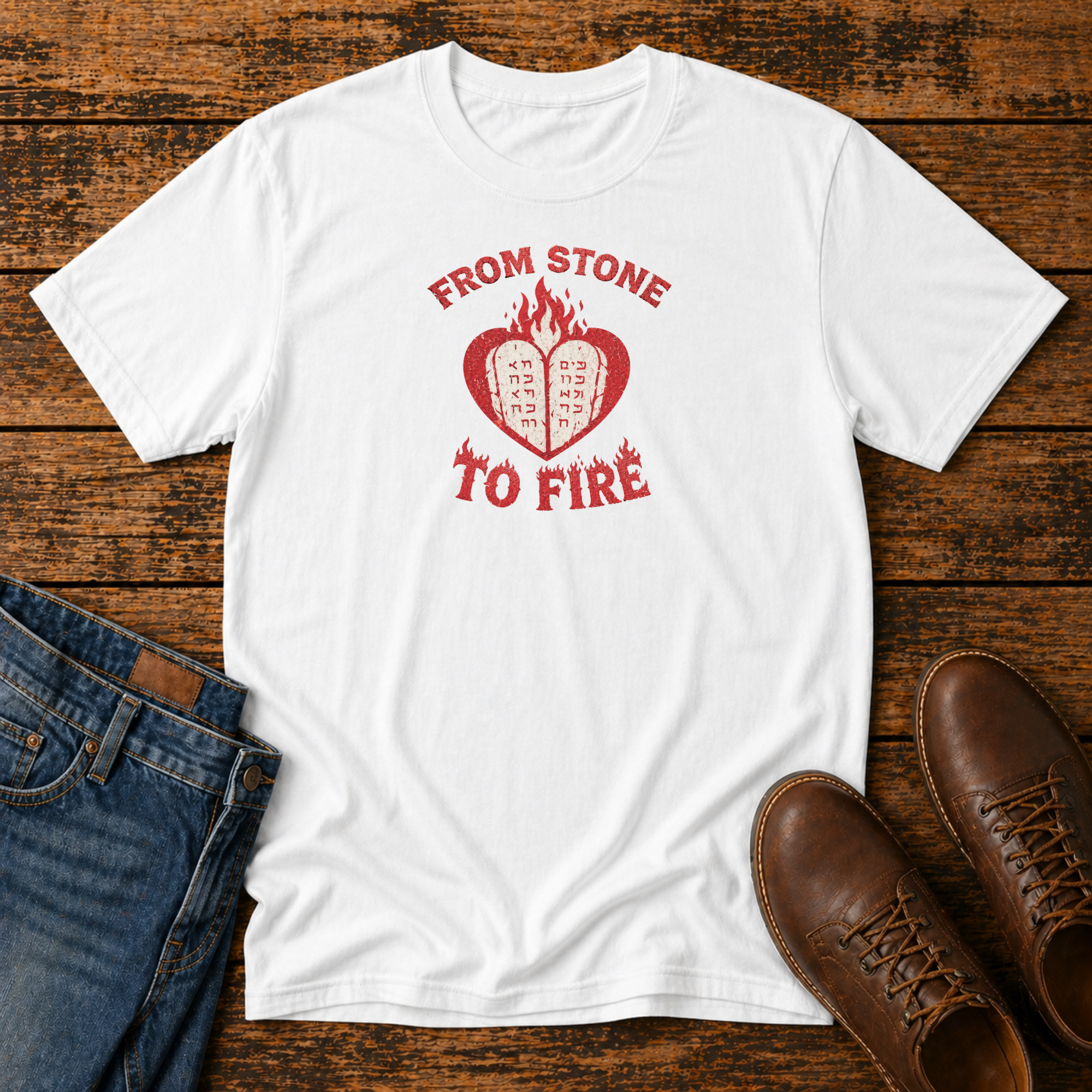 From Stone to Fire Shirt | Shavuot Pentecost Tee | Ten Commandments Shirt | Holy Spirit Fire Shirt